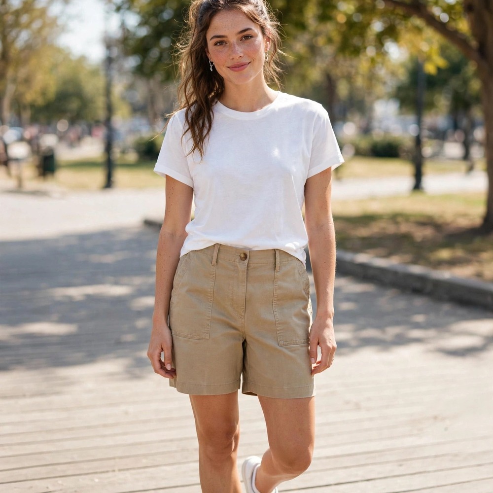J. Jill Womens Tan Khaki Cargo Shorts Size 14 Cotton Tencel Blend Utility Casual